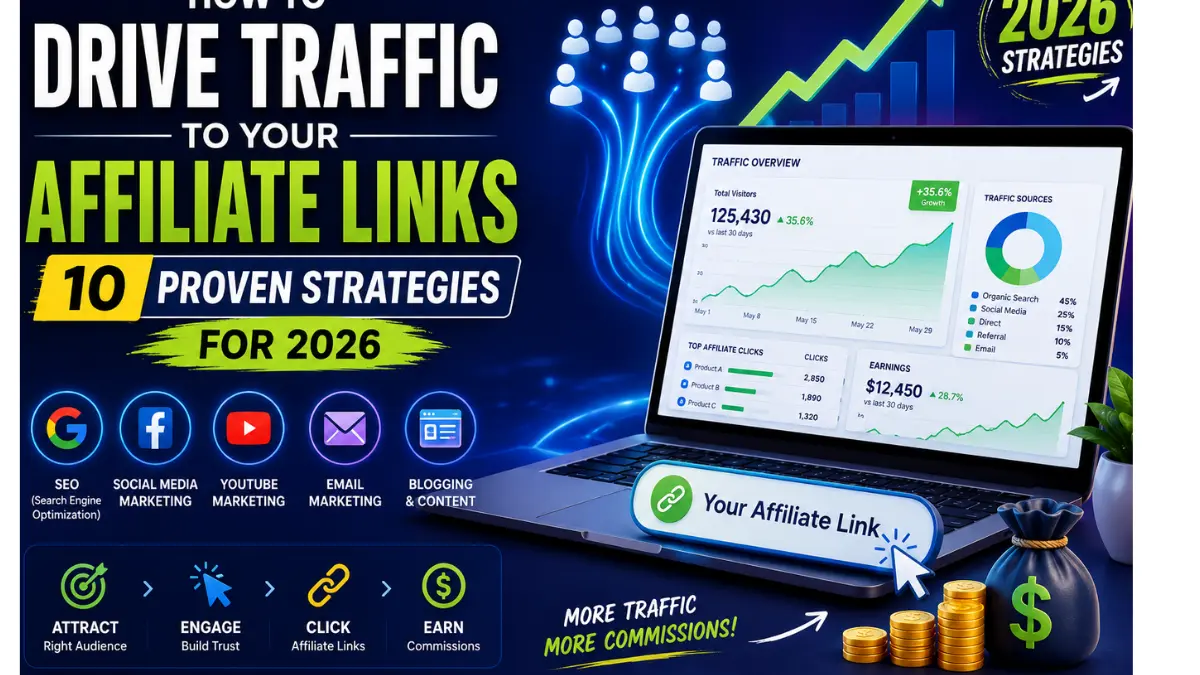 Discover 10 proven strategies to drive traffic to your affiliate links in 2026 — SEO, Pinterest, YouTube, email, and more, with a 90-day action plan.